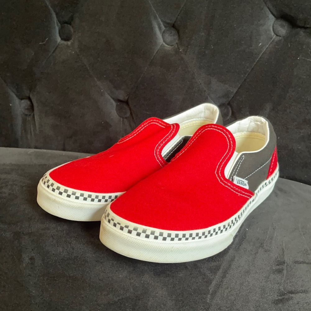 Vans Slip On Checkerboard Skate Shoe Red & Black